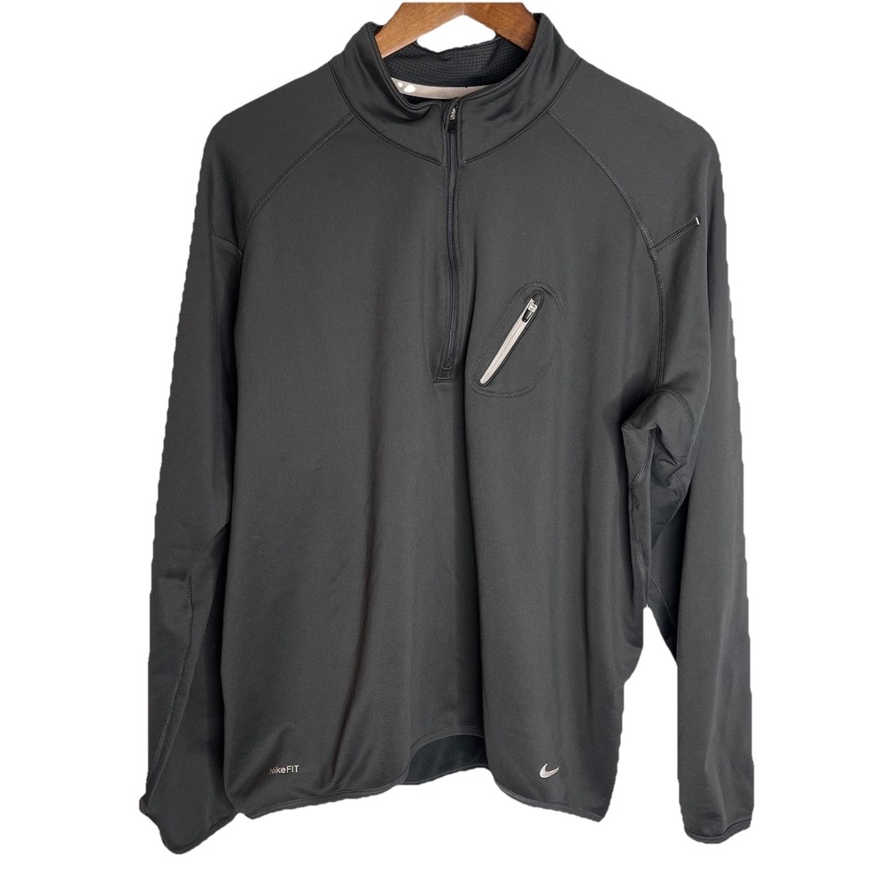 Nike FIT DRY Men's Black Solid 1/4 Zip Long Sleeve Mock Neck L Athleisure